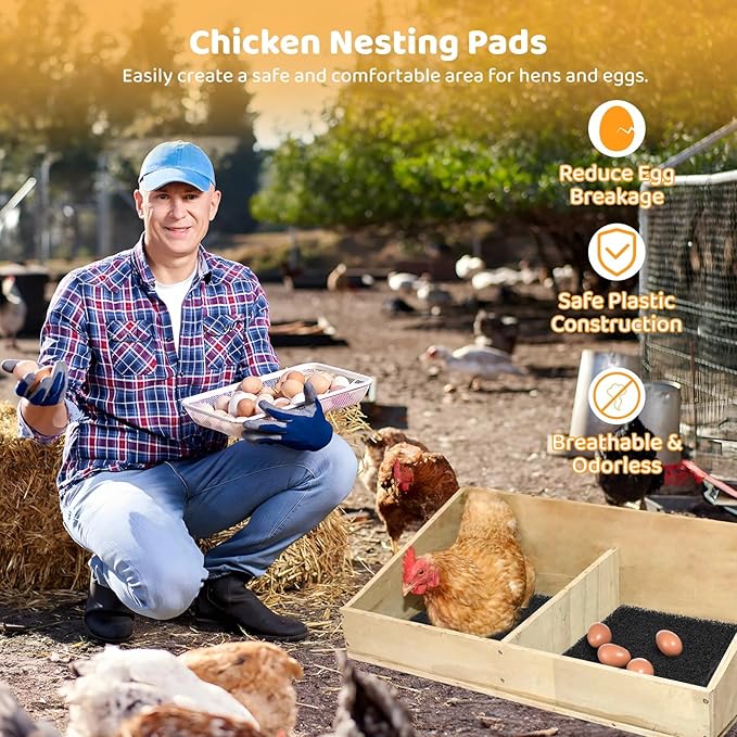 8 Pcs Chicken Nesting Pads, Washable Nesting Box Liners for Chicken Coop, Reusable Plastic Nest Box Pads with 4 Pcs Fake Wooden Eggs, Chicken Laying Mats, 12×12×0.8 inch