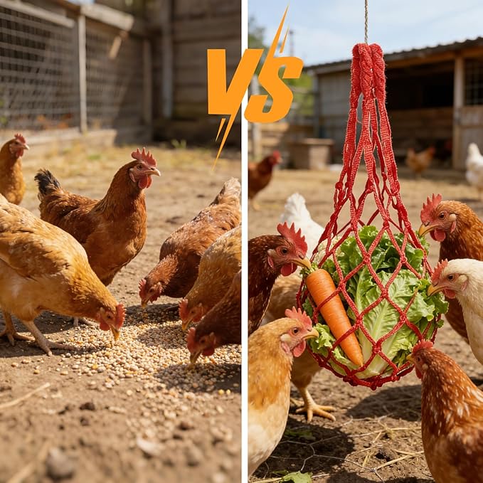 4Pcs Chicken Vegetable Hanging Feeder Chicken Coop Toys Reusable Vegetable String Bag Chickens Coop Accessories for Poultry Hens Ducks Goose