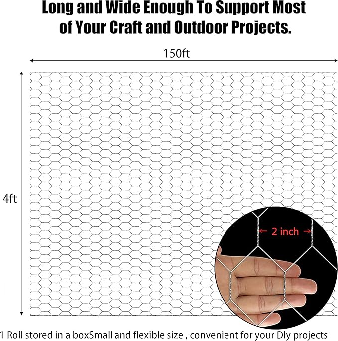Chicken Wire Fencing, 4ft x 150ft Hexagonal Galvanized Chicken Wire Mesh Fence 2 Inch Mesh Fence Poultry Netting Animal Barrier for Craft Projects Gardening Chicken Coop Rabbit Pet