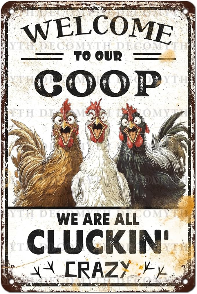 Retro Chicken Coop Tin Sign Welcome to Our Coop Vintage Chicken Hen Rooster Metal Poster Funny Pet Lovers Wall Art Accessories for Farmhouse Garden Plaque Farm Kitchen 12 * 8inch