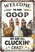 Retro Chicken Coop Tin Sign Welcome to Our Coop Vintage Chicken Hen Rooster Metal Poster Funny Pet Lovers Wall Art Accessories for Farmhouse Garden Plaque Farm Kitchen 12 * 8inch