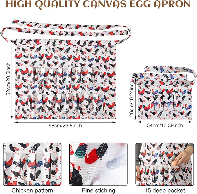 3 Pcs Egg Apron for Collecting Fresh Eggs Gathering Basket for Kids Adult 12 Pockets and Child 3 Pockets