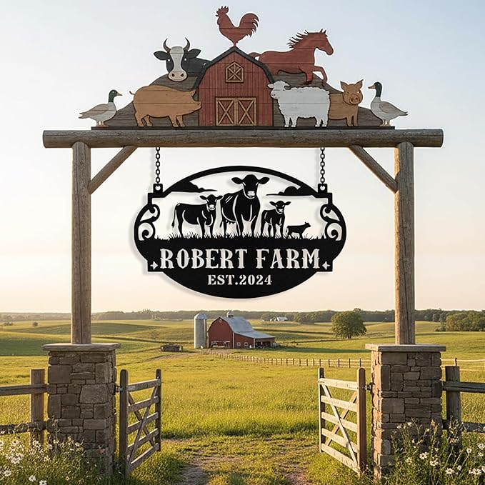 Personalized Farm Cow Calf Signs, Custom Ranch Sign, Customized Farm Metal Signs Outdoor, Custom Large Hanging Family Name Cow Sign for Farms, Ranch, Barn, Farmhouse