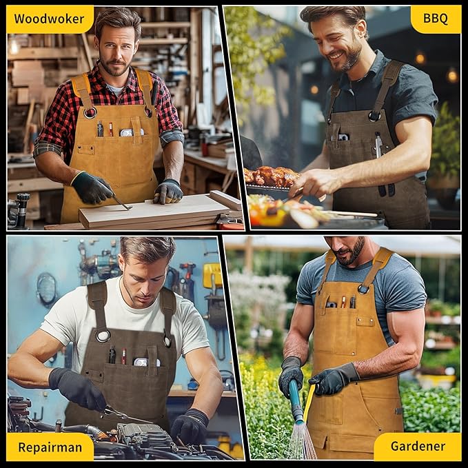 AOLEBA Woodworking Apron for Men,Heavy Duty Waxed Canvas Work Tool Apron with 12 Tool Pockets for Workshop, Mechanic, Carpenter, Blacksmith, Mens Aprons Gifts for Dad Father Men (Khaki)