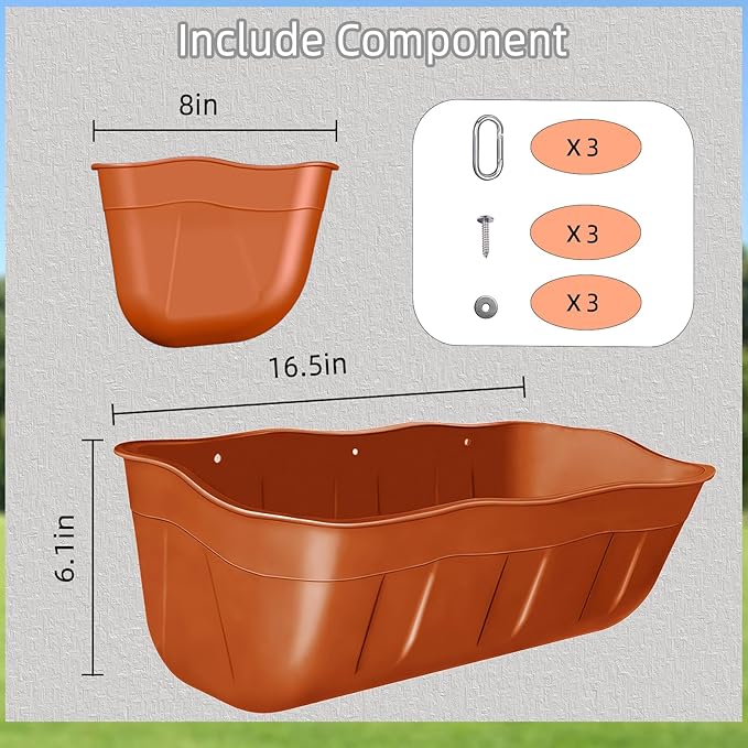 Hanging Goat Feeders,Chicken Feeder Waterer,Large Feed Trough 7.5 Quart 1 Pack,Hanging Fence Feed Trough for Poultry Livestock,Terracotta