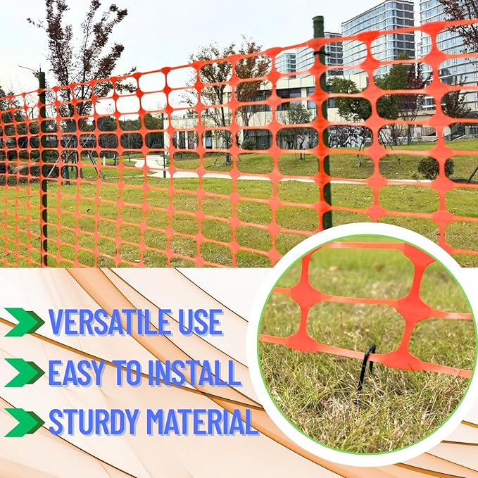 PotatoLife Plastic Mesh Fence, Extra Strength 40''x100' Roll with 50 Zip Ties, Resuable Temporary Netting for Garden Fencing, Snow Fencing, Animal Barrier, Poultry, Deer, Dog, Construction, Orange