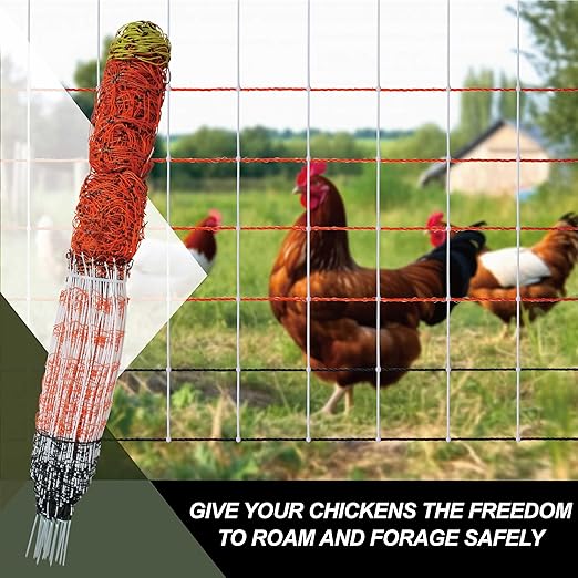 Electric Premium Poultry Netting Fence 59”H x 98.5’L - Versatile Portable Electric Fencing for Flying Chicken Sheep Goats Deer Hogs Dogs, Used in Backyards Homesteaders Farms and Ranches, PK2