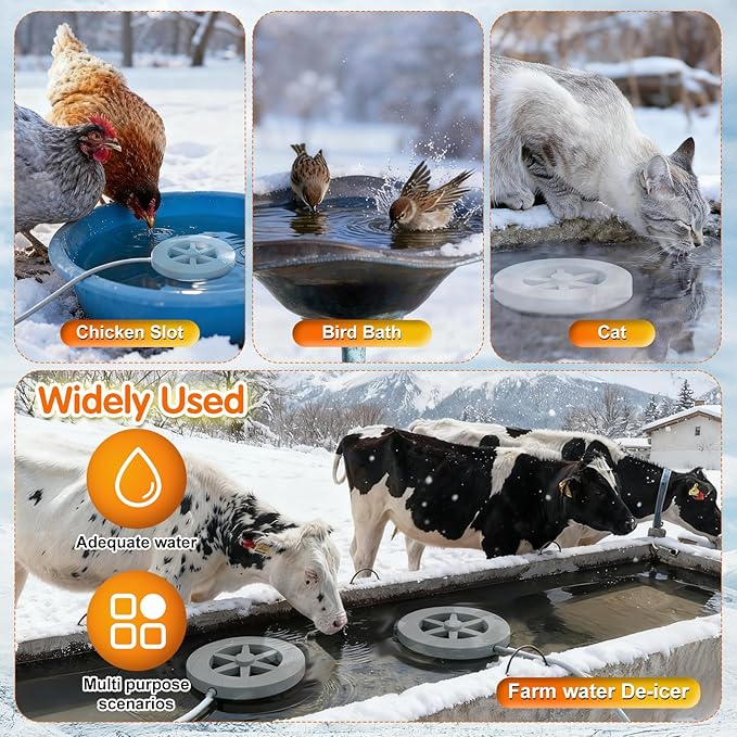 Bird Bath Heater for Outdoors in Winter, Heated Bird Bath Submersible for Winter Full-Covered Aluminum, Pond Deicer with Thermostatic Control, Bird Bath Water Heater for Bird Chicken Livestock, 70W