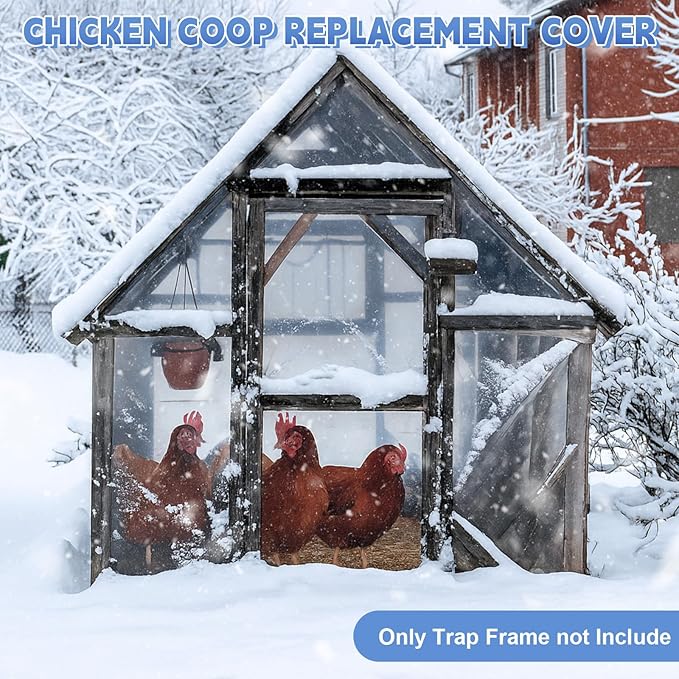 VitalCozy 2 Pcs Chicken Coop Cover 11.5 x 6.6 ft Waterproof Clear Tarp Heavy Duty PVC Vinyl Chicken Run Cover Coop Accessories for Outdoor Winter with 30 Pcs Ball Bungees Cords