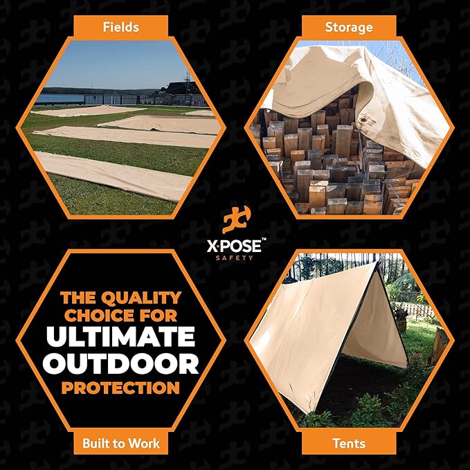 Heavy Duty Tan Poly Tarp 6' X 10' (2-Pack) - Multipurpose Protective Cover - Durable, Waterproof, Weather Proof, Rip and Tear Resistant - Extra Thick 12 Mil Polyethylene - by Xpose Safety