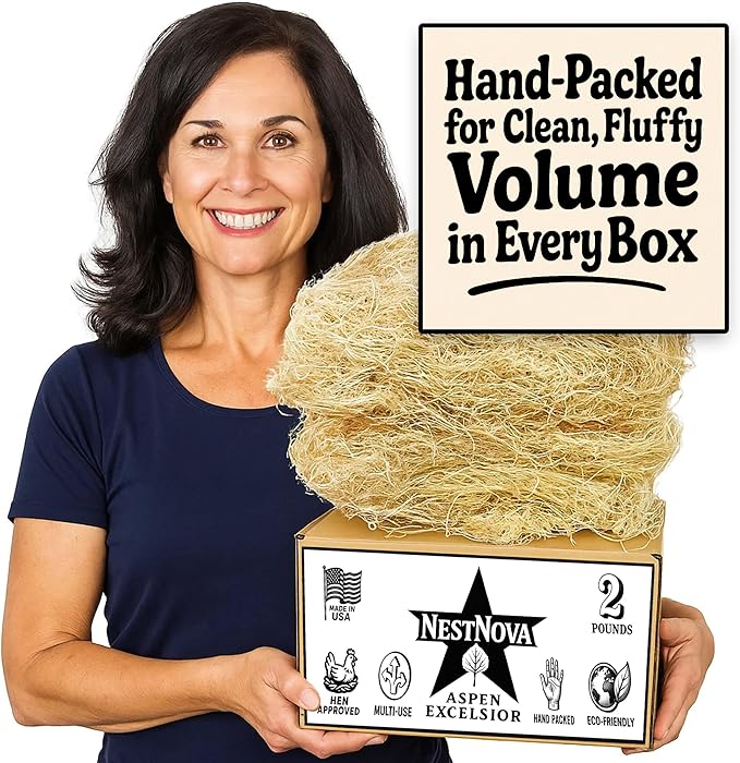 NestNova™ Aspen Excelsior – 2 lb Box of All-Natural USA-Grown Aspen Wood Fiber | Eco-Friendly Nesting Material for Chicken Coops, Small Pet Bedding, Crafts & Gift Baskets | Biodegradable, Hand-Packed