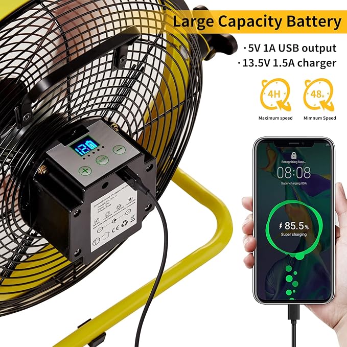 Solar Powered Fan, Battery Operated Outdoor Fan Can Running 5-24 Hours, Solar Fans For Shed,Home，Ouside,Camping，Solar fan with USB Output For Emergency Situation Without Electric