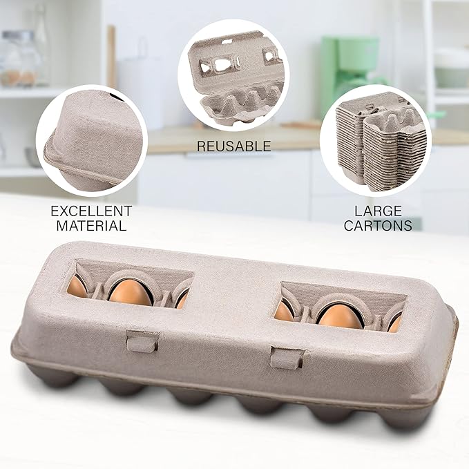 MT Products Blank Natural Pulp Egg Cartons Hold Twelve Eggs 1 Dozen 11.50" x 4.2" x 1.25" - Perfect for Chicken Farm (Pack of 15) - Made in the USA