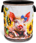 Cute Pig Sunflower Laundry Basket Oxford Cloth Farm Animal Laundry Hamper With Handle Foldable Portable Clothes Storage Basket 18.9 X 16.5 In Storage Bag For Laundry Room/Bathroom/Bedroom/Dormitories