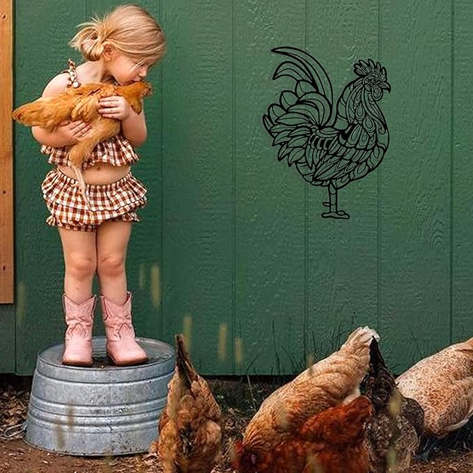 Rajukit Rooster Kitchen Decor - Chicken Decor & Premium Metal Rooster Wall Decor Durable Metal Chicken Gift for Christmas Thanksgiving Housewarming - (14.5"x10.8")