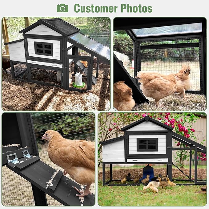 Chicken Coop with Run Large Hen House on Wheels Chicken House Poultry Cage with Nesting Box, Leakproof Pull-Out Tray, Waterproof Roof for 3-5 Chickens (Black, 72.3" L x 26" W x 39.4" H)