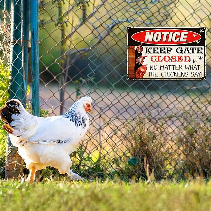 Vintage Metal Signs Chicken Coop Signs, Funny Chicken Gifts, Farm Tin Signs for Home Chicken Coop Farmhouse Kitchen Garden Decor, Keep Gate Closed 8 X 12 Inch