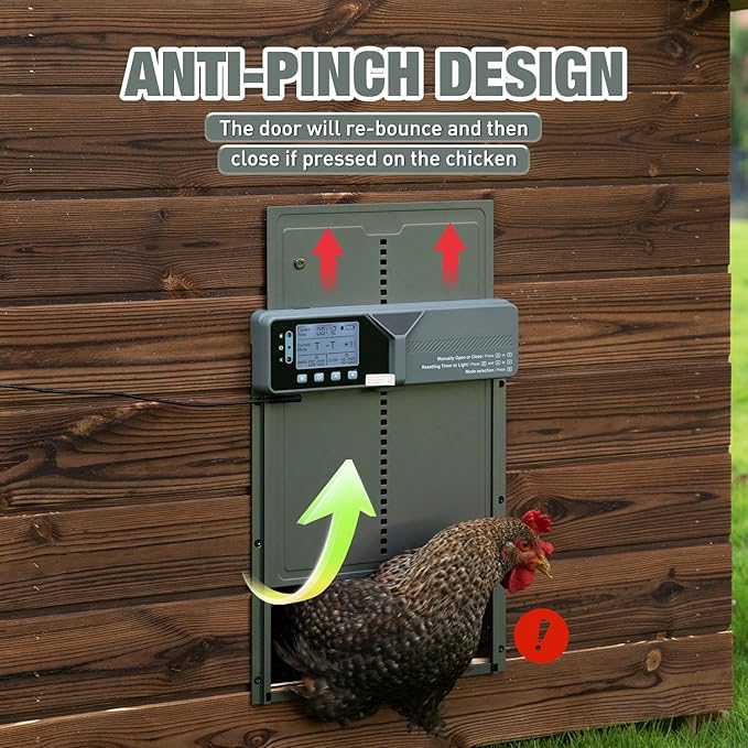 Large Automatic Chicken Coop Door, Solar Powered with Upgraded 4000mAh Battery, Light Sensor, Timer, Remote & Manual Control, Anti-Pinch Safety Auto Door for Chickens, Ducks & Geese, Blue