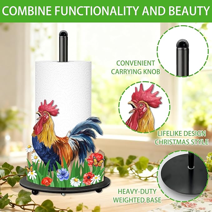 Rooster Paper Towel Holder, Rooster Decor for Countertop Cute Farmhouse Home Table, Housewarming Birthday Gifts for Farm