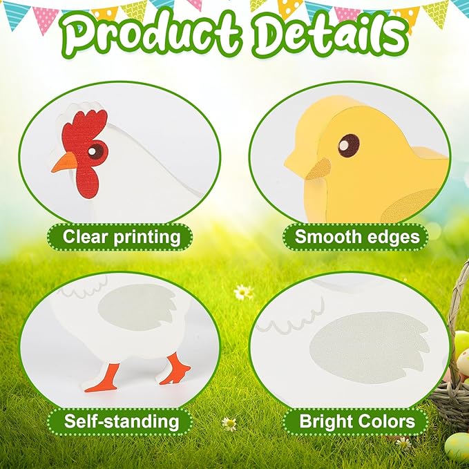COCHIE Cute Wooden Chickens Decorations Indoor, Spring Farmhouse Chicks Blocks Tiered Tray Decor, Funny Wood Chicken for Home Table Desk Door Shelf (Set of 4)