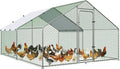 Large Metal Chicken Coop Walk-in Chicken Run with Waterproof Cover Outdoor Backyard Farm Anti-UV Spire Shaped Cage for Poultry, Ducks, and Rabbits(9.8' L x 9.8' W x 6.5' H)