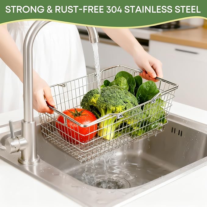 2 Pack Picnic Baskets with Handle, Pantry Organizers and Storage Basket, Stainless Steel Cabinet Organizer, Multi-functional Basket, for Gathering,Closets,Pantry,Garage,Bathroom,Picnic & More (S+L)