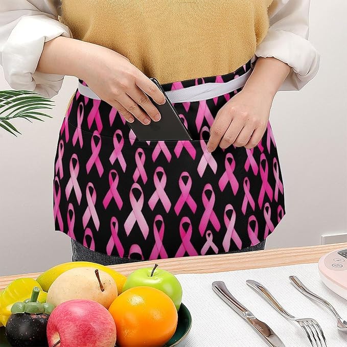 Unisex Apron for Cooking Server Waitress Half Waist Apron with 3 Pockets