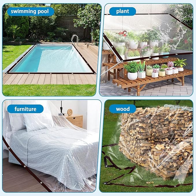 Clear Tarps with Grommets 7x12ft-2P,Heavy Duty Waterproof Tarp Cover,Transparent PVC Vinyl Tarpaulin for Outdoor,Plant,Garden,Chicken Coop,Patio