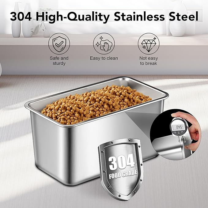 Newget Dog Food Storage Container Stainless Steel with Scoop, 16-lb/11-lb Airtight Metal Pet Food Storage Bin, Cat Food Container for Dry Dog, Cat Food, Bird Seed, Keep Food Fresh, White