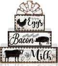 Jetec 4 Pcs Farmhouse Kitchen Decor Wooden Tiered Tray Decor Cow Rooster Pig Rustic Bathroom Signs Decorative Faux Stacked Table Centerpiece Block Sign for Home Living Kitchen Dining Room Shelf