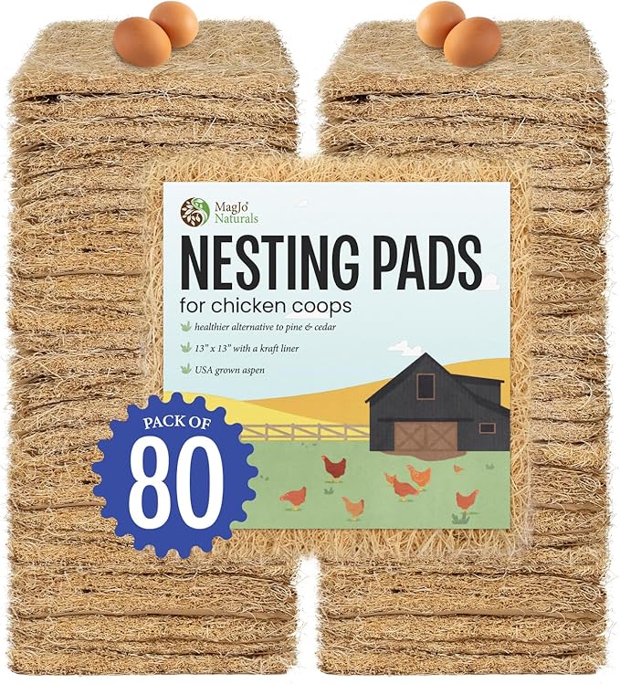 MagJo Aspen Nesting Pads for Chicken Coops - USA Grown Aspen Excelsior Nest Box Liners 13x13-80 Pack
