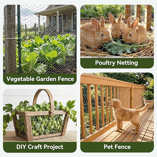 AmagabeliI Chicken Wire 13.7 in x 236 in Poultry Wire Netting Hexagonal Galvanized Mesh Garden Fence Barrier for Craft Projects Bird Pet Rabbit Chicken Fencing Roll Raised Bed