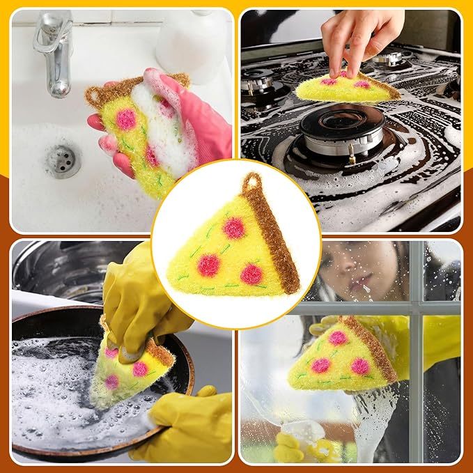 Breling 6 Pieces Pizza Shape Dish Sponge Dual Sided Non Scratch Dish Washing Scrubbers, Reusable Household Cleaning Kitchen Tools for Dishwashing Washing Dishes Cookware