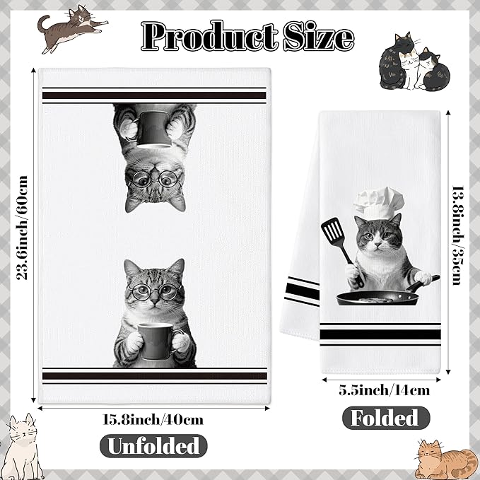 GROBRO7 Cute Cats Hand Towel - 6Pcs Funny Kitchen Kitten Theme Dishcloths Set Polyester Soft Clean Dish Towels Home Dining Table Restaurant Bath Decor Housewarming Gifts for Cat Lovers Hostess Women