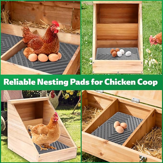Chicken Nesting Pads for Chicken Coop, Washable Laying Pads for Nesting Box, Reusable Hen Nesting Box Pads for Coop Bedding, Soft Silicone Material, Easy to Clean, 12" x 12", Grey, 3 Pack