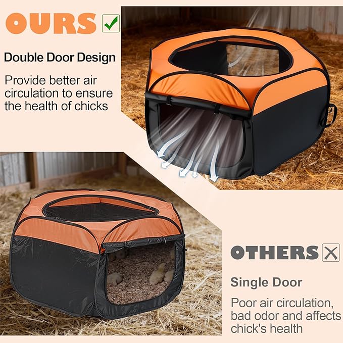 Brooder Box for Chicks, Pop-Up Chicken Brooder Playpen with Dual Doors, Mesh Top Cover & Waterproof Mat, Portable Chick Enclosure for Baby Chicks, Ducks & Quail, Holds Up to 20 Chicks