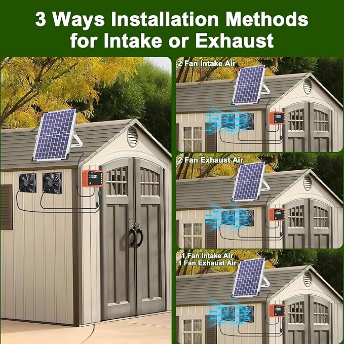 Lewisia 10W Solar Powered Fan with Timer & Temperature Control IPX5 Weatherproof Dual Fan Solar Exhaust Intake Cooling Ventilation for Chicken Coop Greenhouse Shed Pet House Garage