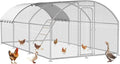 Large Metal Chicken Coop with Roosting Perch, Walk-in Poultry Cage Chicken Run House Chicken Pen Dome Shaped Coop with Waterproof Cover for Outdoor Backyard Farm Use (10' L x 19.7' W x 6.4' H)