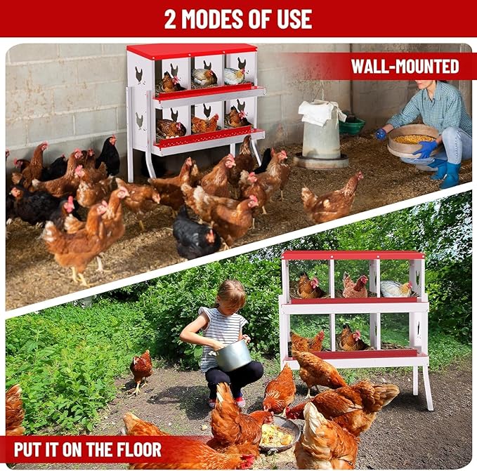 TrailBlaze 6 Compartment Chicken Nesting Box with Metal Legs, Chicken Egg Laying Boxes with Rollout Egg Collection, Large Vented Holes Chicken Coop for Chickens, Hens (Red)