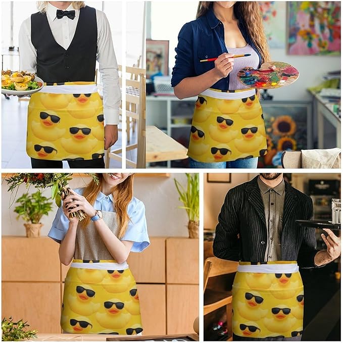 Server Waist Aprons Waitress Unisex Chef Works Half Apron with 3 Pockets