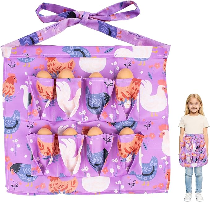 Kids Egg Collecting Apron with Pockets, Chicken Egg Gathering Apron for Kids, Farm Egg Apron for Chicken Coop
