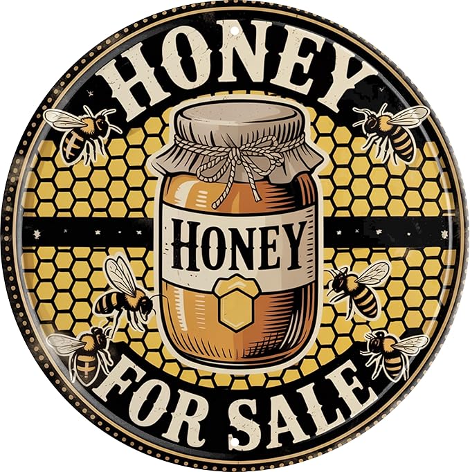 CSWLJS Honey For Sale Metal Tin Sign 8x8 In Kitchen Farm Wall Art Decor