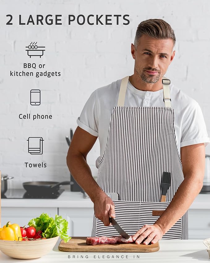 Syntus Adjustable Bib Apron with 2 Pockets Cooking Kitchen Aprons for Women Men Chef
