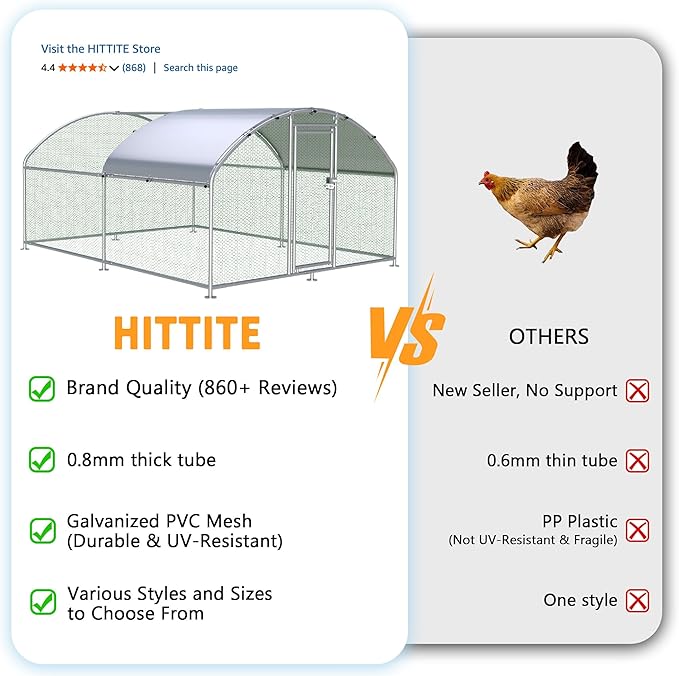HITTITE Large Metal Chicken Coop with Run, 12.8 x 9.84 x 6.23 ft Walk in Poultry Cage Chicken Run Pen, Dome Roof Outdoor Chicken Runs for Yard with Waterproof & Anti-UV Cover