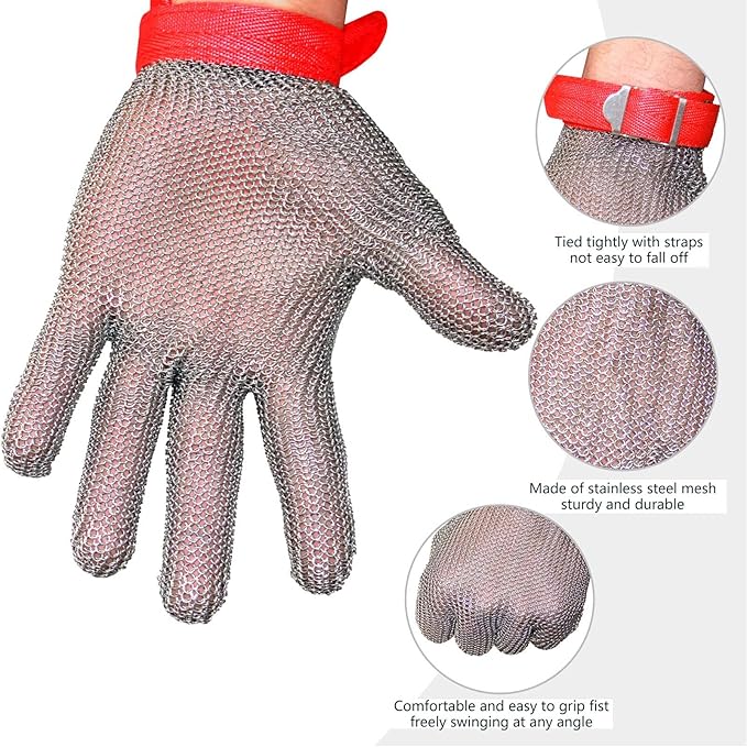 A9 Chainmail Glove, Cut Resistant Stainless Steel Butcher Glove for Cutting Meat & Fish Filleting