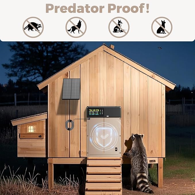 Automatic Chicken Coop Door Solar Powered with Remote Control, Timer and Light Sensor, 5 Modes, Color LCD Display, Aluminum Chicken Door with Adjustable Anti-Pinch