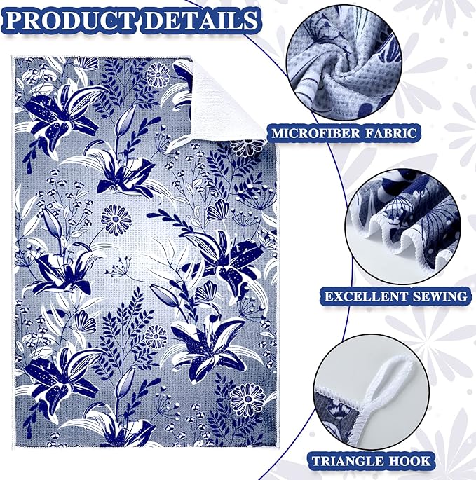 Geyoga 4 Pcs Chicken Kitchen Towels Rooster Dish Hand Towels Farm Animal Cow Vintage Rustic Tea Cloth for Spring Easter Bathroom Farmhouse Decor Gifts, 16 x 24 Inch(Blue, Gray,Floral)