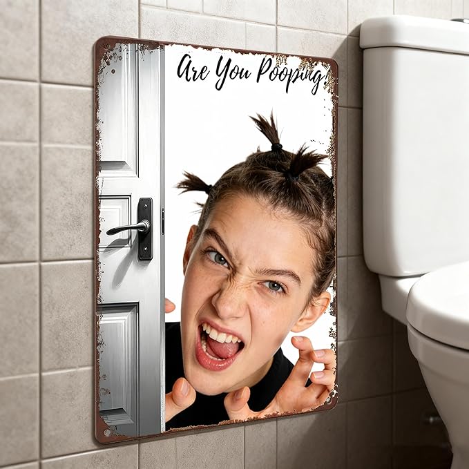Custom Sign with Your Image,Funny Bathroom Wall Art with "Are You Pooping?"written on it,Western Interior Decoration Suitable for Quirky Enthusiasts,8x12 Inch