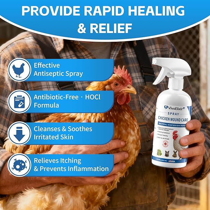 Chicken Wound Spray – Poultry Care & Healing Aid for Wounds, Pecking Injuries, Bumblefoot, Cuts & Burns – Skin Repair for Vent Prolapses – 300ml