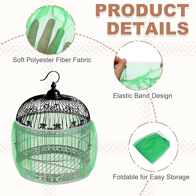 Bird Cage Seed Catcher, Bird Cage Net Cover Seeds Guard, Universal Birdcage Accessories, Blue/Green, Circumference 59.1"-86.6", Height 15.7" for Parrot Cockatiel Enclosures